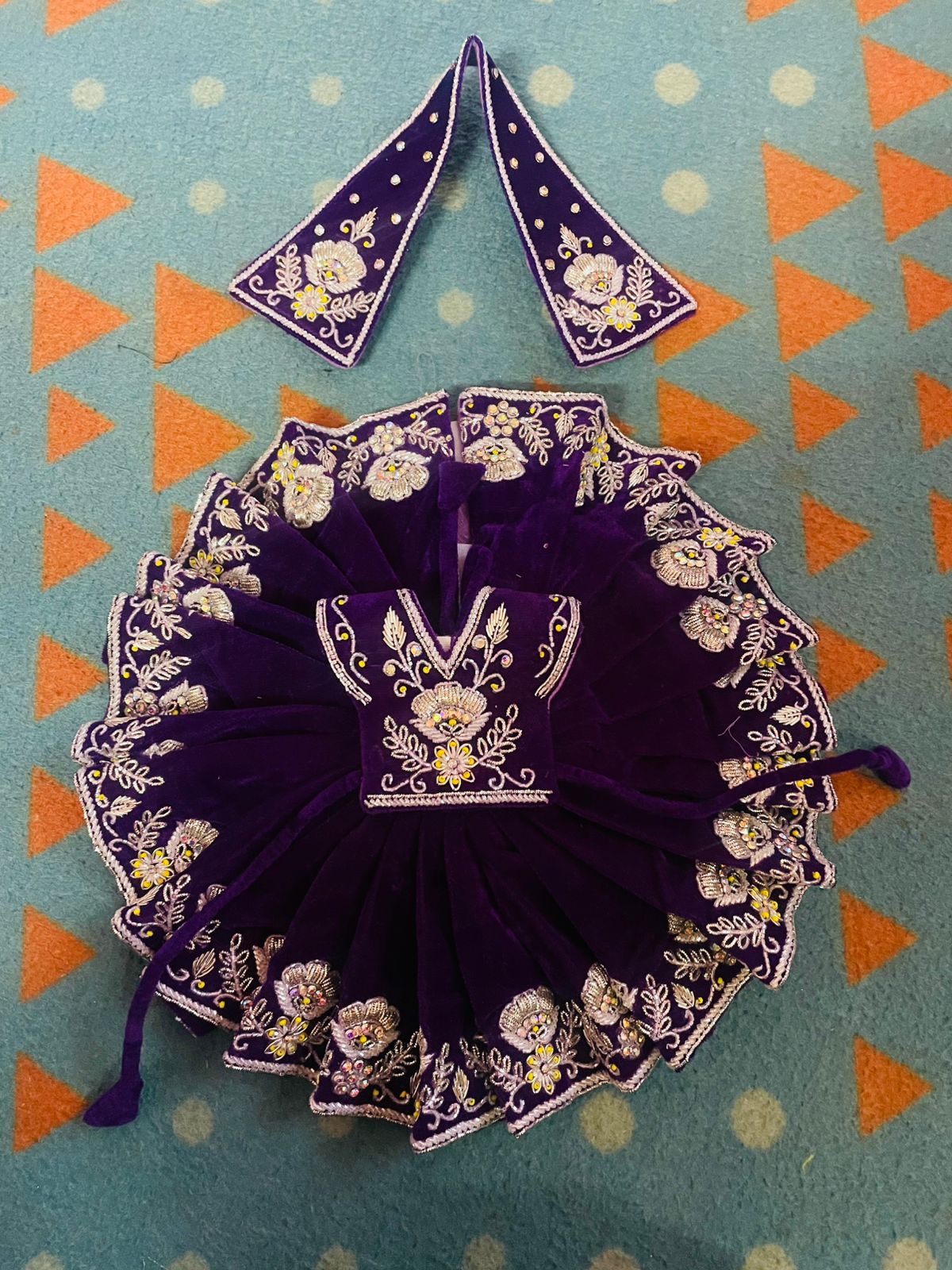 Purple velvet handwork dress for laddu gopal ji